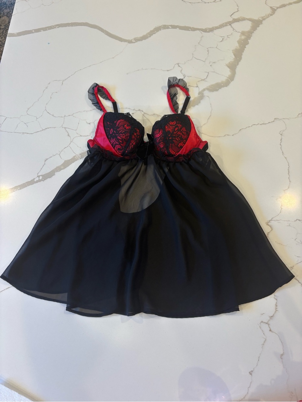 Ann Summers Black Red Lace Underwire Babydoll Lingerie UK 10